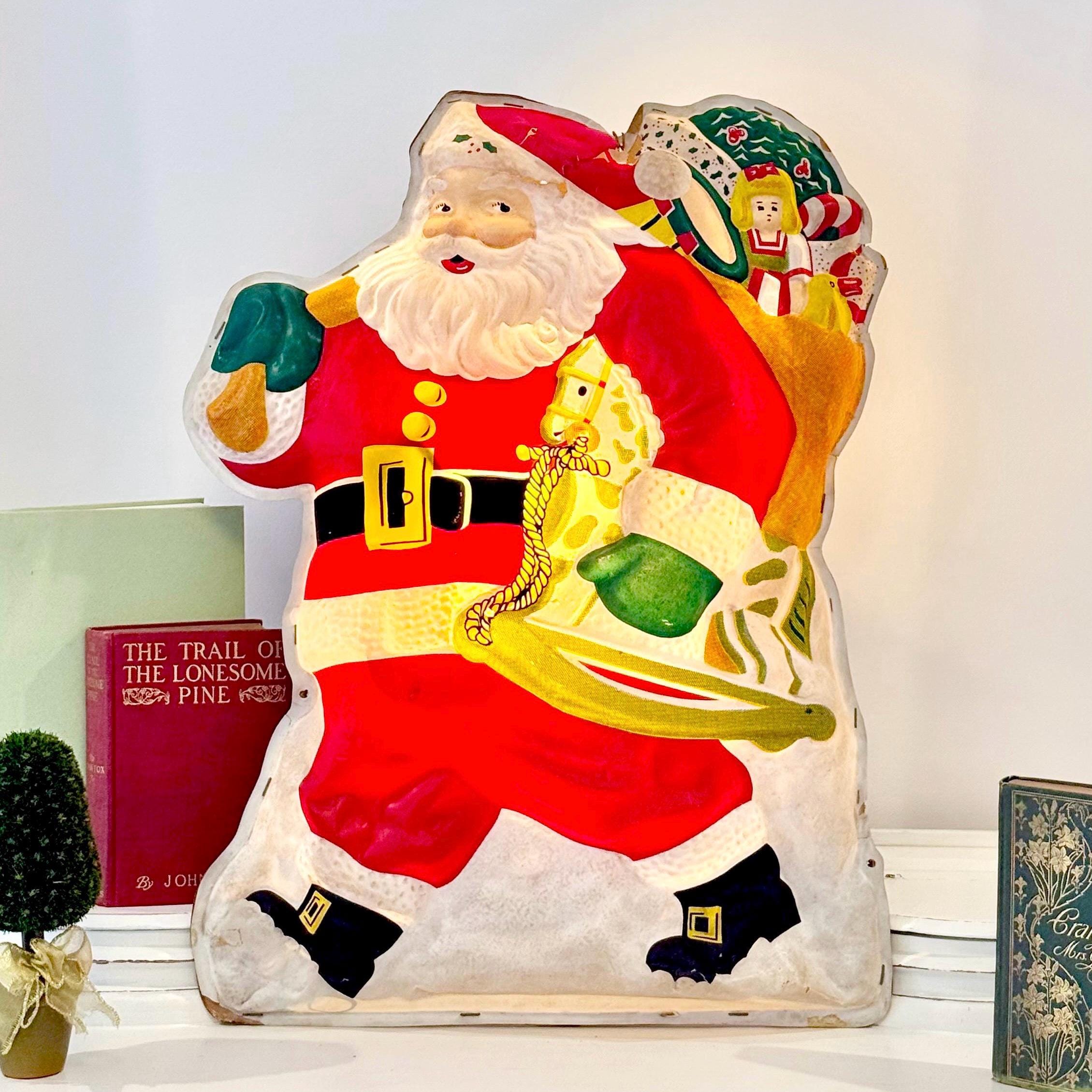 Vintage 1950's Noma Lites Glolite Santa Merry Christmas Vacuform