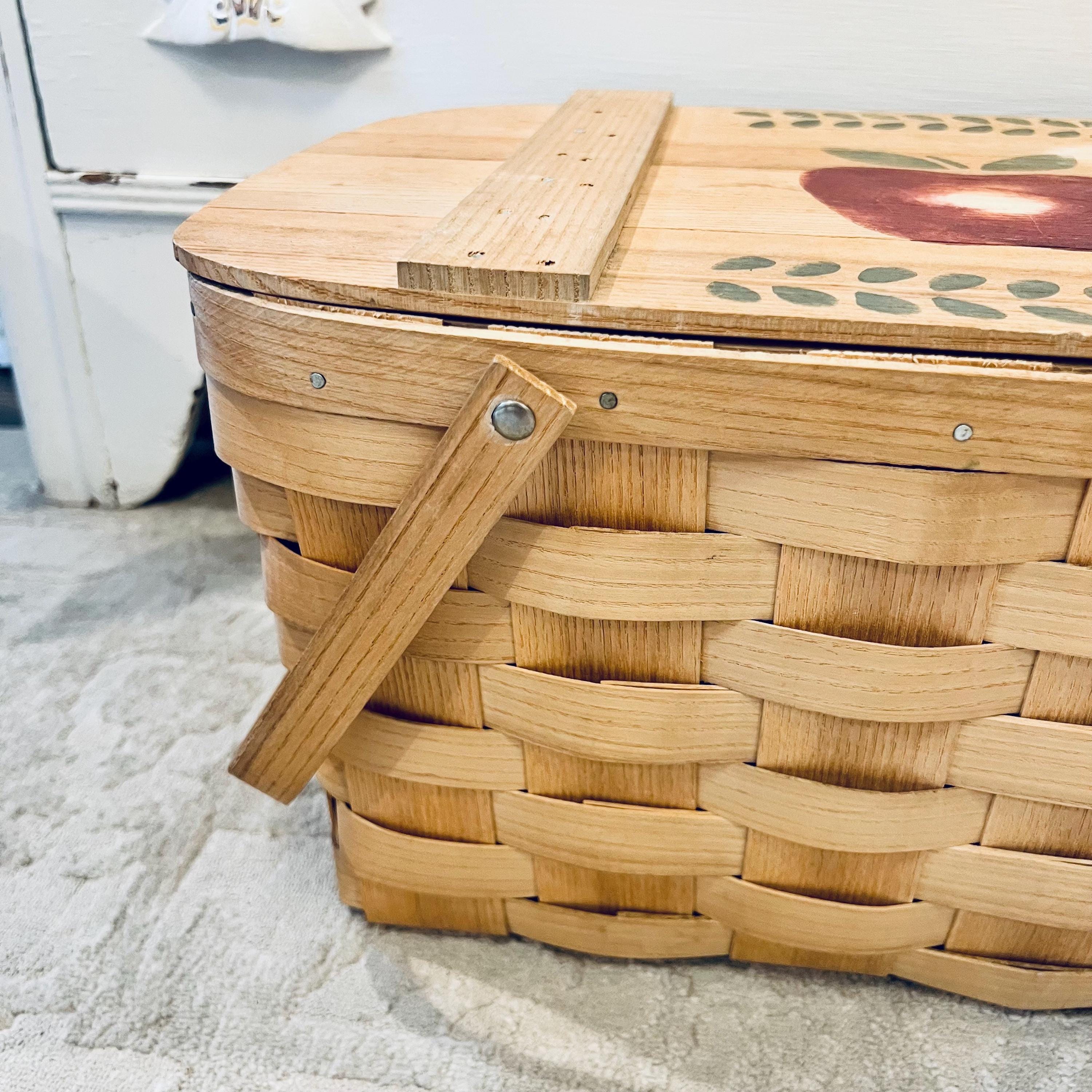 Vintage Basketville Picnic Basket Painted Apple Lid Putney Vermont