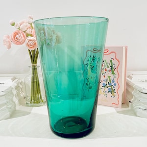 Vintage Blenko Glass Handmade 366M Vase in Sea Green Pre-Designer 9.5"