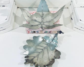 Set Of 2 Vtg Vagabond House Pewter Forest Maple Oak Leaf Dish Acorn VH 95 Autumn