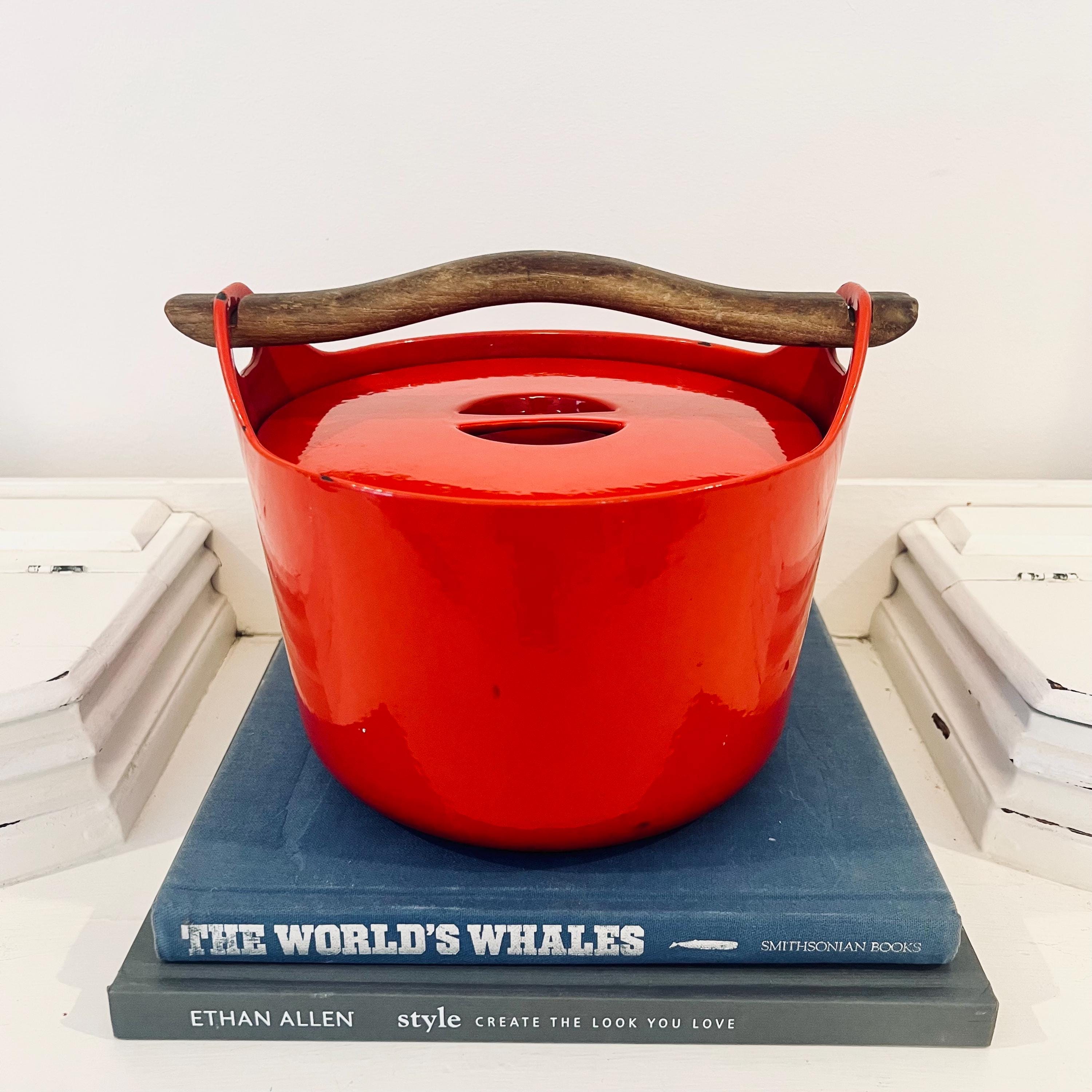 Vintage Timo Sarpaneva Rosenlew Finland Cook Pot Red Enamel Wood