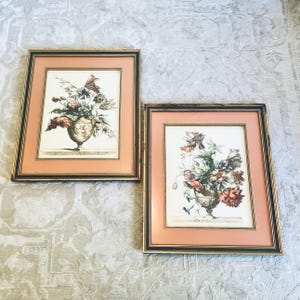 Vintage Floral Framed Prints Jean Baptiste Monnoyer Set of 2 Colored Etching N De Poilly Large