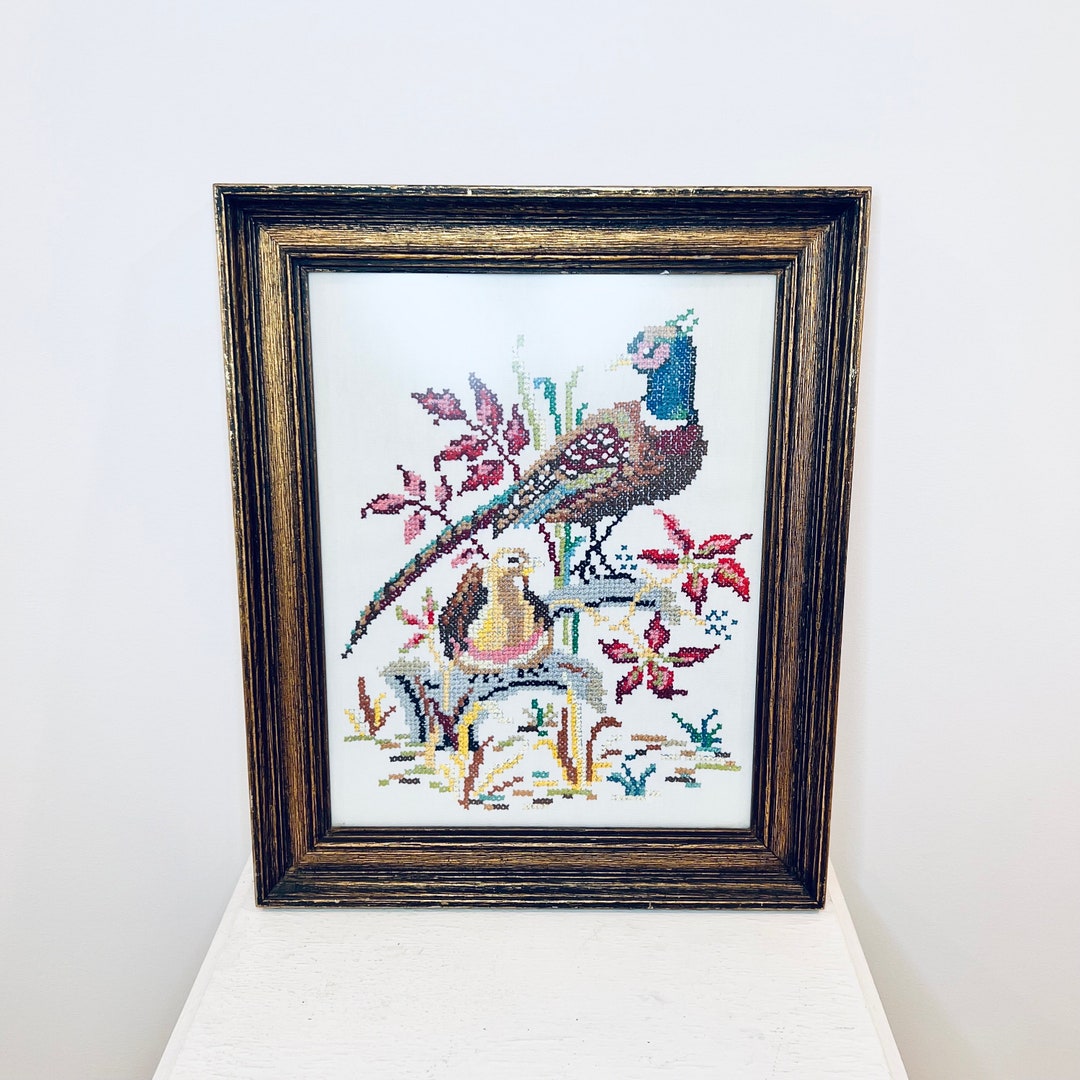 Pair of Vintage Needlepoint Framed Floral Pictures Etsy