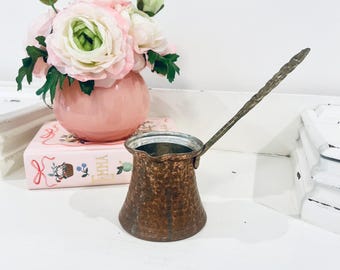 Vintage Traditional Turkish Hammered Copper Coffee Pot Stove Top Handle Ibrik Cezve