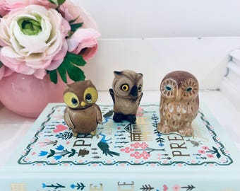 Vintage Mcm Set of 3 Owl Figurines Josef Originals Japan