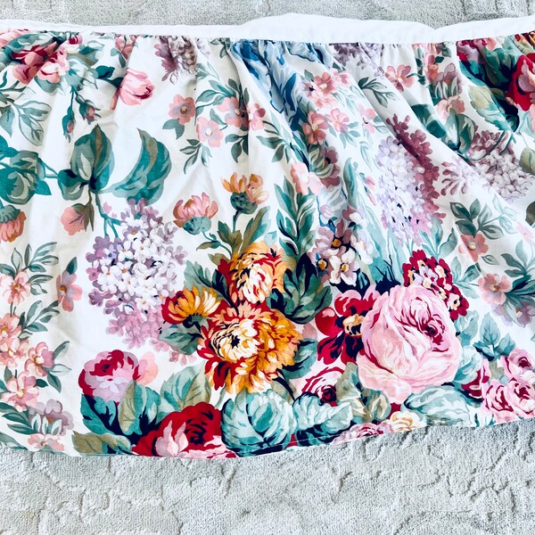 Ralph Lauren Queen Allison Bed Skirt Dust Ruffle Vintage Floral Roses USA Shabby Chic