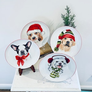Pier Christmas Puppies Dogs Holiday Dessert Salad Appetizer Plates Red 8