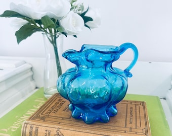 Soffieria Parise Blown Glass Flute Blue Venice Italy Vintage Vetro