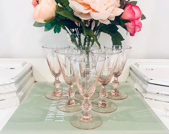 Vintage HC Fry Set Of 6 Cordial Glasses Pink Depression Diamond Optic Shabby Chic 5”