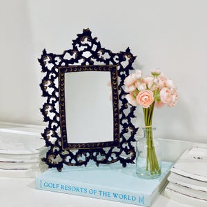 Ornate Mirror Baroque Bronze Victorian Art Nouveau Vanity Easel Vintage Rococo Brass Patina