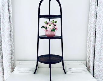 Antiker Edwardian Englischer 3-Tier Mahagoni Cake Pie Muffin Blumenständer 1880-1920