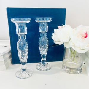 Vintage Rogaska Crystal Gallia Zestaw 2 Świeczników 8.5” Podstawa Gwiazdy Kwiaty