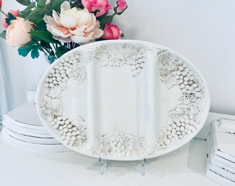 Vintage A Santos Harry & David 3-delig ovaal dienblad met verhoogde druivenbladeren