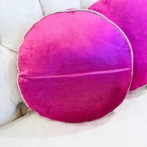 Anthropologie Adelina Velvet Round Pillows Set Of 2 Hot Pink 14" Down Feathers image 4