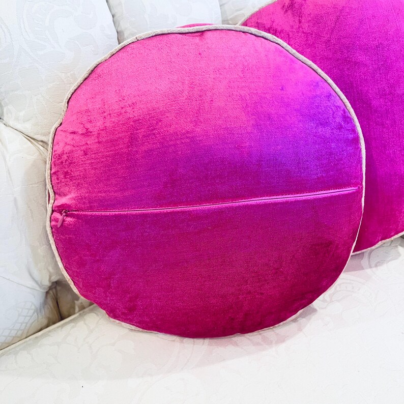 Anthropologie Adelina Velvet Round Pillows Set Of 2 Hot Pink 14" Down Feathers image 4