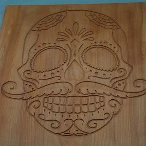 Sugar Skull Mahogany Wall Plaque