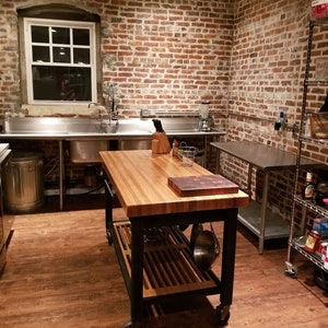 Oak Butcher Block and Steel Kitchen Island