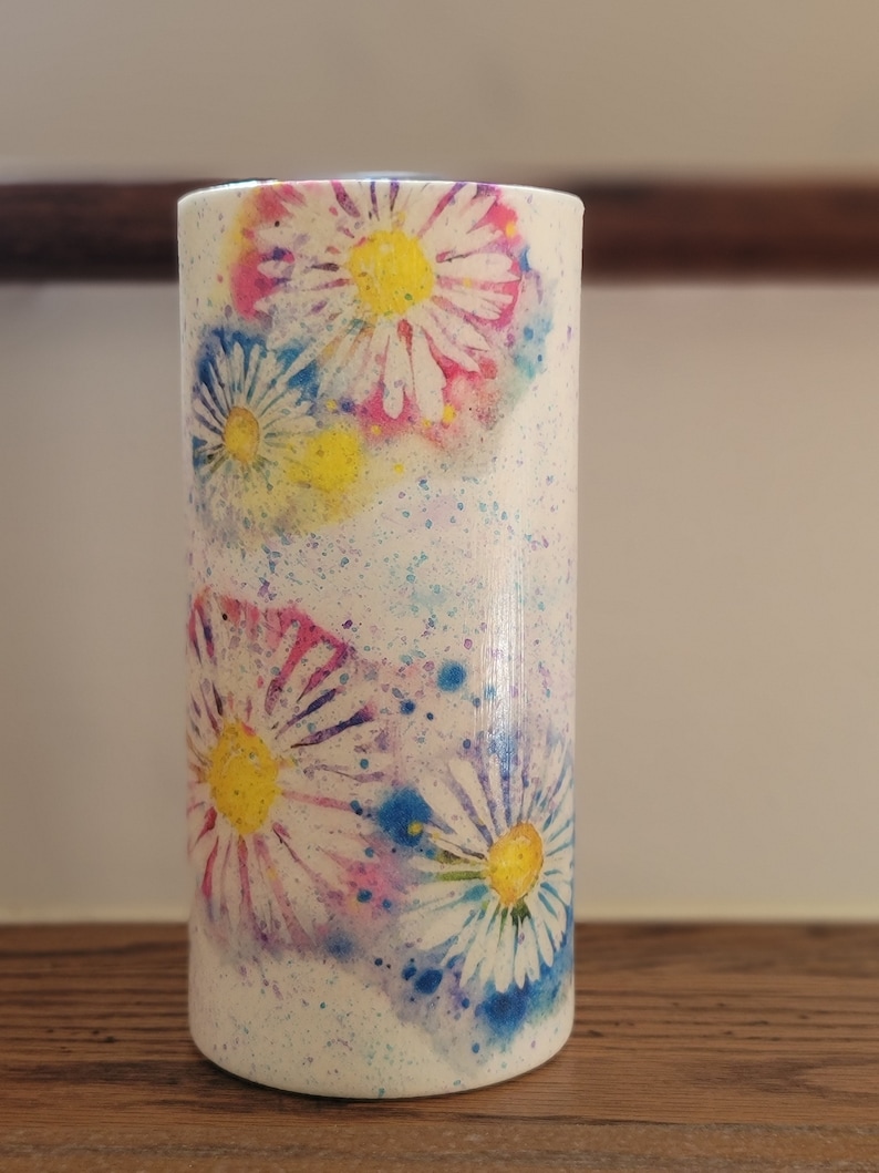 Decoupage Vase Spattered Daisy Vase Daisy Gift Daisy Home Decor Pink Daisy Vase Daisy Centerpiece Gift For Mom