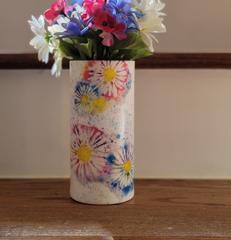 Decoupage Vase Spattered Daisy Vase Daisy Gift Daisy Home Decor Pink Daisy Vase Daisy Centerpiece Gift For Mom
