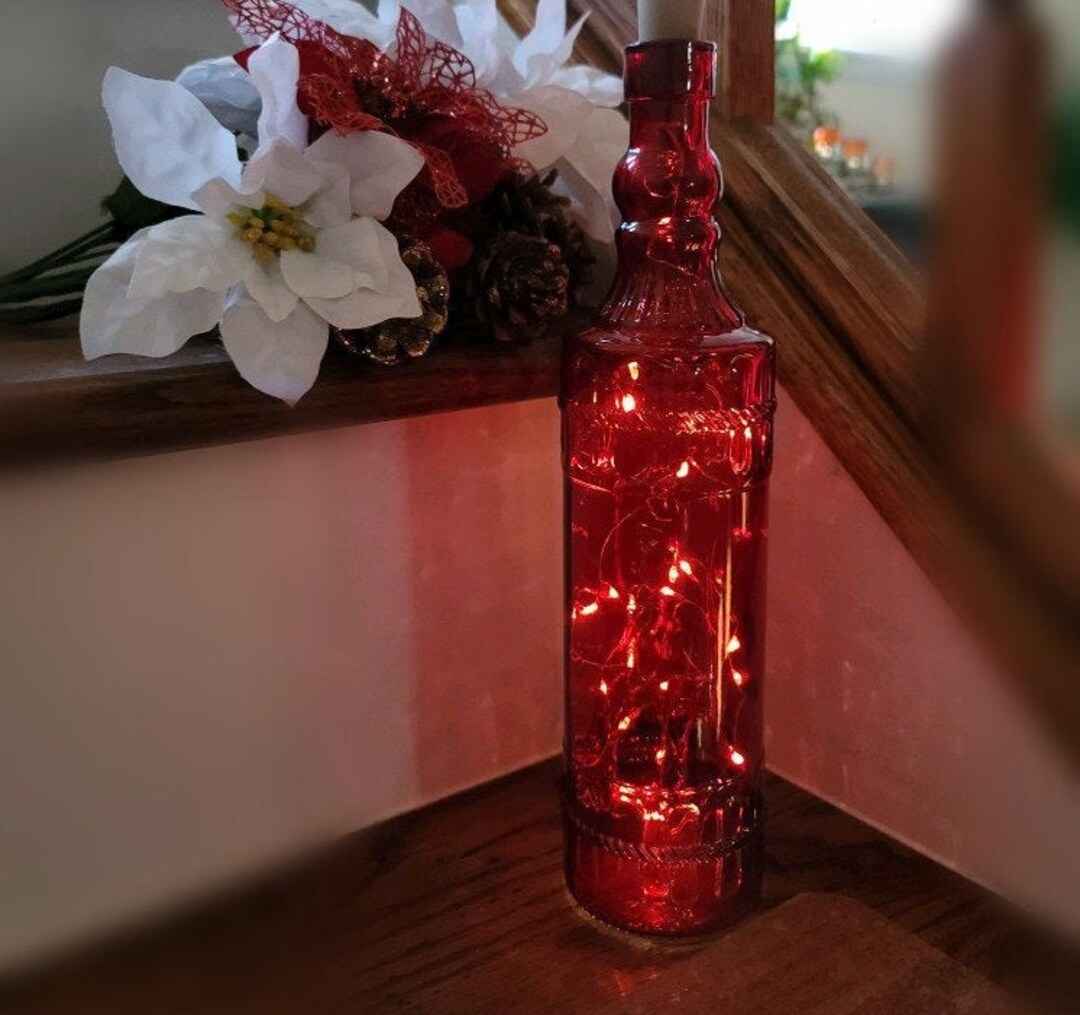 Red Wine Bottle Light Vintage Look Bottle Bar Light Bottle Etsy