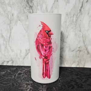 Red Cardinal Flower Vase, Cardinal Table Accent, Spattered Cardinal Decoration, Red Bird Spoon Holder, Bird Lover Vase