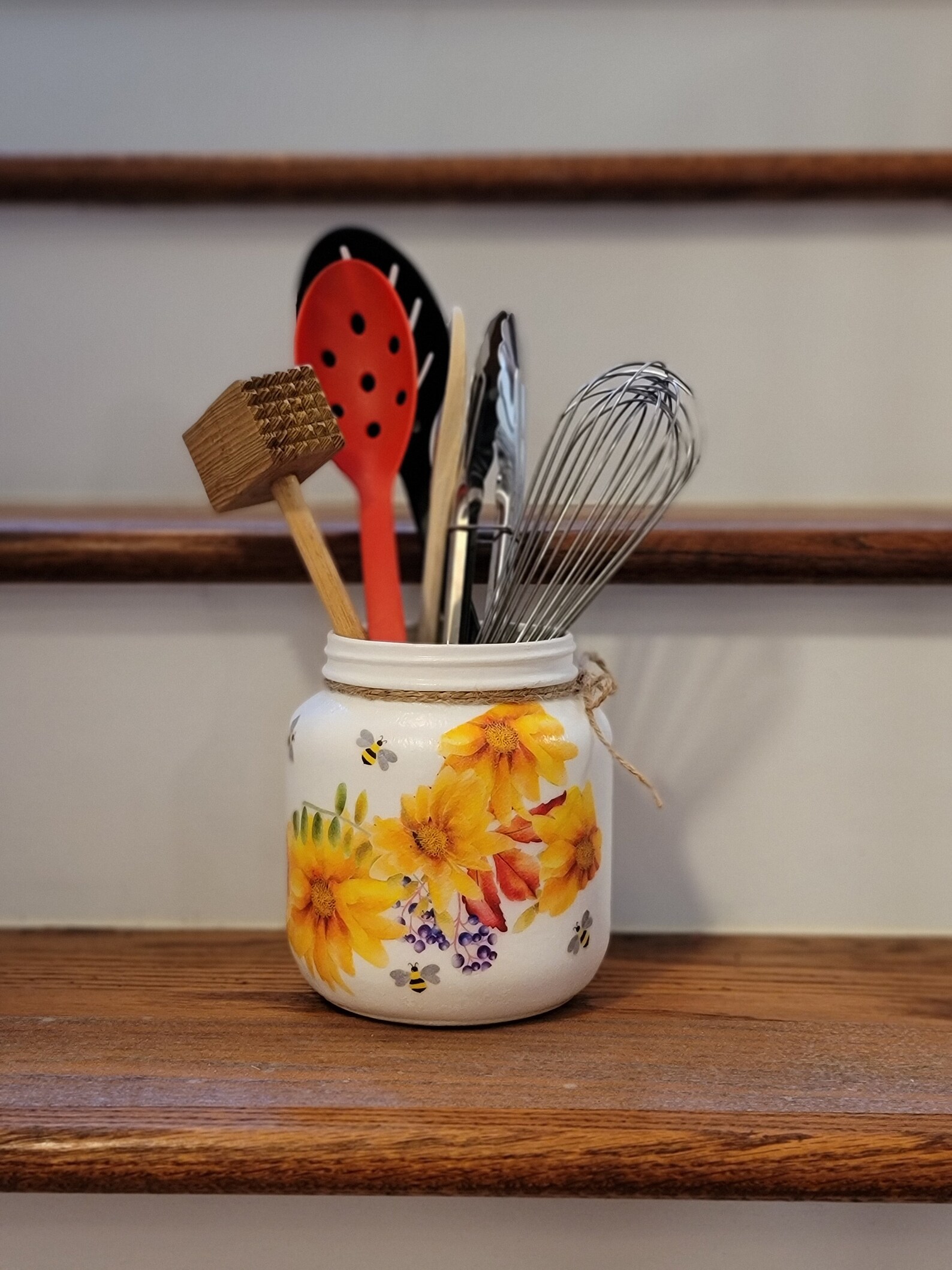 Sunflower & Bee Utensil Holder Large Utensil Holder Large Etsy