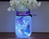 Purple Butterfly Vase Light, Butterfly Decor, Butterfly Mason Jar, Decoupage Vase, Gift For Her, Butterfly Centerpiece