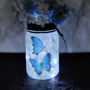 Blue Butterfly Light, Butterfly Decor, Butterfly Mason Jar, Natural Butterfly Centerpiece, Butterfly Gift For Her, Sparkle Blue Butterfly