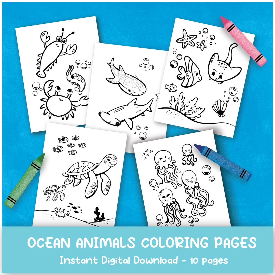 Ocean Animal Coloring Page, Ocean Sea Animals Digital Download