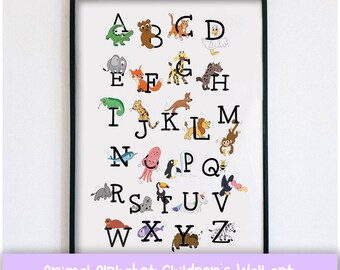 Cartoon Expressive Alphabet Animals Wall Print, Nursery Print, Bedroom Print, Kids Wall Art, Animal themed, Printable Wall Art