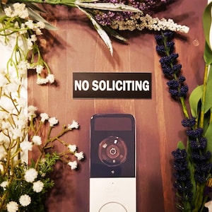 No soliciting outdoor sign, Traditional style, ring doorbell,  no soliciting sign