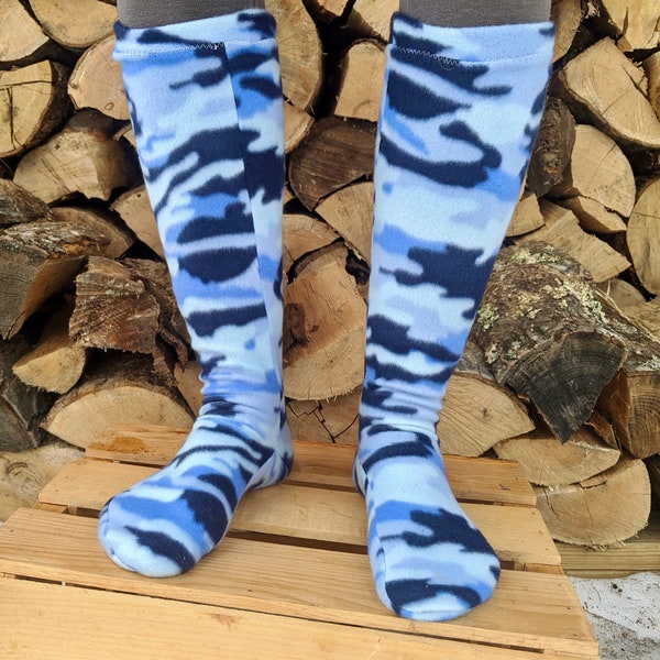 Women's polar fleece socks knee high men's warm fitted boot socks blue camouflage gift for her pink camo stocking favorite fashion gift