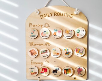 Personalized Wooden Daily Routine Chart, Visual Schedule, Kids Chore Chart, Daily Tasks, Daily Responsibility Board, Daily Rhythm Cards,