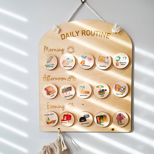 Personalized Wooden Daily Routine Chart, Visual Schedule, Kids Chore Chart, Daily Tasks, Daily Responsibility Board, Daily Rhythm Cards,