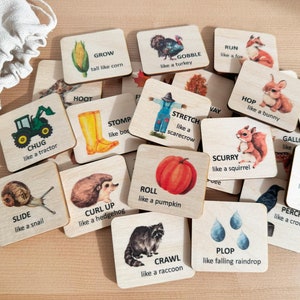 24 cartes en bois mouvements d'automne pour enfants/cartes d'activités éducatives/activités d'automne Montessori/cartes d'exercices/cartes d'apprentissage sur le thème de l'automne