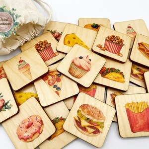Montessori Wooden Food Memory Game / Homeschool Kindergarten Preschooler Kids activité correspondant aux cartes