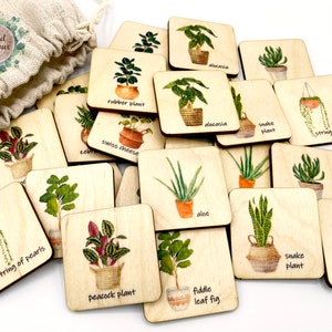 Montessori Jeu de mémoire de plantes d’intérieur en bois / Homeschool Preschool Kindergarten plants matching activity