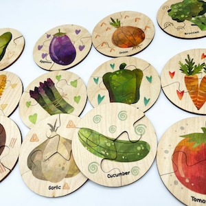 Montessori Wooden Vegetable Jigsaw Puzzles/ Veggies Matching Game ...