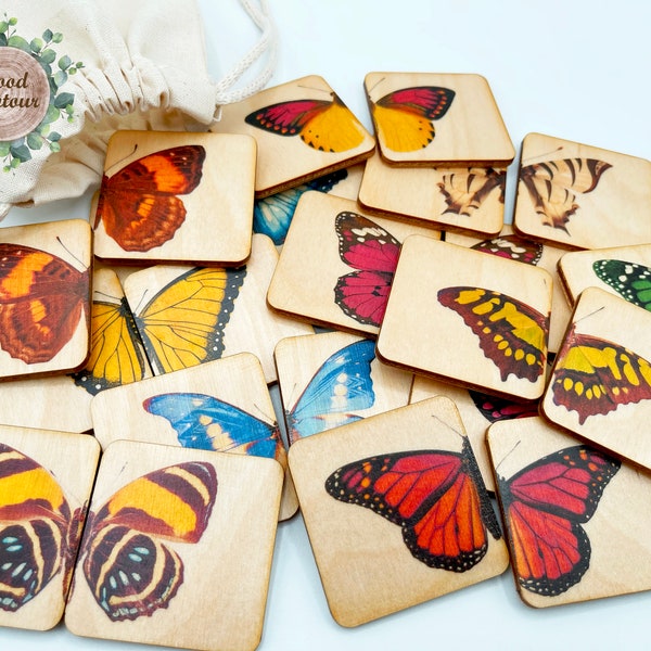 Montessori Wooden Butterfly Matching Game/ Homeschool Learning Materials/ Toddler Activities butterfly puzzle game