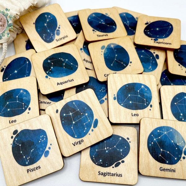 Montessori wooden constellation memory game / Constellations wood Flashcards / Montessori Homeschool Kindergarten Stars Space activity