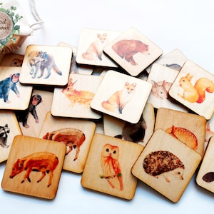 Jeu de mémoire Wood Forest Animals / Cartes d’appariement Montessori