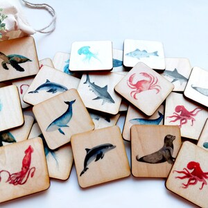 Wooden Montessori Sea animals Memory Game, Educational Matching game, Homeschooling Wood Toys image 1