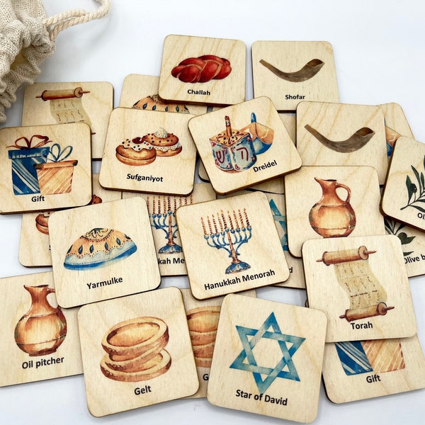 Wooden Hanukkah Celebration Memory Game for Kids, Hanukkah gift for Kids, Jewish hoilday
