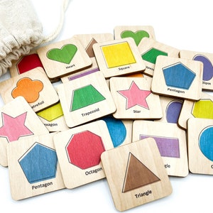 Formes géométriques en bois Montessori cartes assorties/Homeschool préscolaire maternelle apprentissage forme activité jeu de mémoire