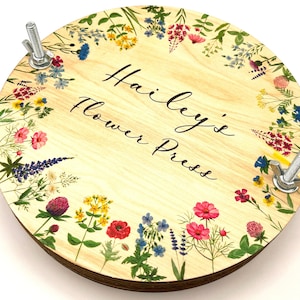 Wooden Round Flower Press / Personalized Botanical Flower Press Kit / Gift for her/ Flower lover/ Montessori nature activity