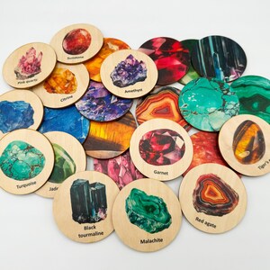 Cartes en bois assorties avec motif de pierres précieuses / Jeu d'associations d'étude de la nature Montessori / Matériel d'étude de géographie Montessori / Activité pour enfants