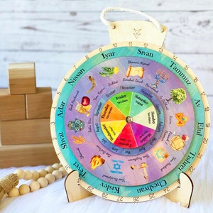 Wooden Jewish Calendar, Hebrew Calendar, Jewish Holidays Calendar, Hanukkah Calendar, Jewish Wall art, Wheel of the year, Perpetual Calendar