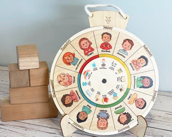 Montessori wooden emotion wheel/ emtions chart/ kids feeling board/ Homeschool toddlers kids learning feeling/ Calendar Wheel of the Year