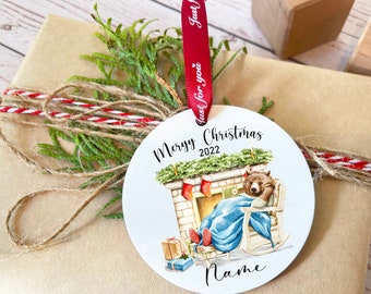 Wooden Bear Forest Animals Personalized Christmas Ornament, Custom Name Xmas Ornament, Baby First Christmas Personalized Gift