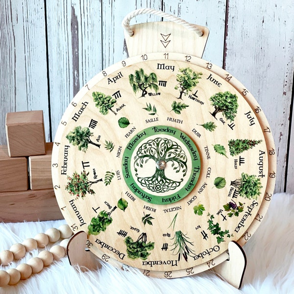 Wooden Wheel of the Year, Celtic Tree Calendar, Wooden perpetual calendar, Wall Calendar, Learning Wheel